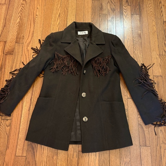 Madeline Vintage Brown 100% Wool Fringe Jacket Coat - Picture 2 of 5